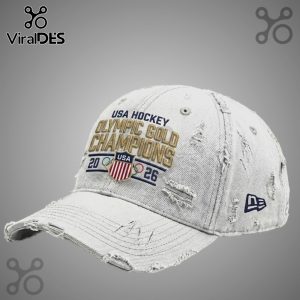 Distressed hat with 'USA Hockey Olympic Gold Champions 2026' text and USA emblem.!
