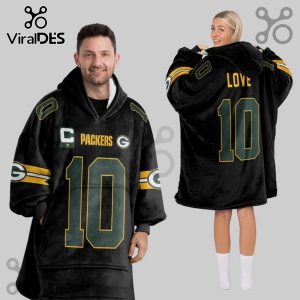 Green Bay Packers Jordan Love 10 Captain NFL Blanket Hoodie