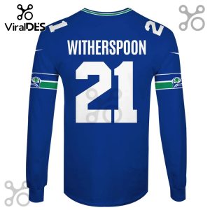 Blue long-sleeved jersey featuring 