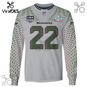Seahawks Super Bowl LIX jersey with the number 22 on a long sleeve white shirt!