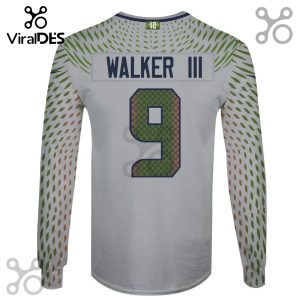 White long-sleeve shirt with 'WALKER III' and number '9' design, sports-themed pattern.!