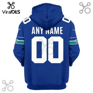 Back view of a Seattle Seahawks themed hoodie with custom name and number.!