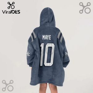 Back of hooded blanket featuring the name MAYE and the number 10 with stripes on the sleeves.!