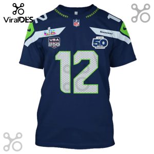 Blue Seahawks jersey with number 12, Super Bowl and 50th anniversary patch designs.!