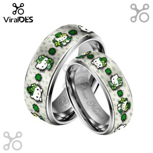 Personalized Hello Kitty ring. Silver tungsten ring with custom name engraving. Perfect Hello Kitty gift!