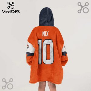 Person wearing orange blanket hoodie with 'NIX' and '10' on the back, in the style of a sports jersey.!