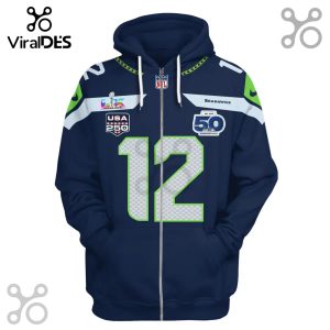 Seattle Seahawks #12 hoodie featuring Super Bowl LIX and USA 250 patches.!