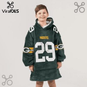 Green Bay Packers themed oversized hoodie with the number 29 on the front worn by a child.!