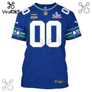 Blue Super Bowl LVIII Jersey with the number 00 and the Seattle Seahawks logo on the sleeves.!