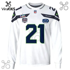 White long-sleeved shirt with Seattle Seahawks football jersey design and number 21.!