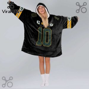 Oversized hoodie blanket featuring a football jersey design with the number 10 and the Green Bay Packers logo.!