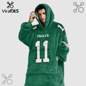 Green oversized hooded blanket with Eagles text and number 11 design.!