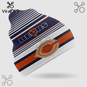 Chicago Bears knit beanie with team colors, stripes, logo and bear head.!