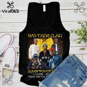 Black tank top featuring Wu-Tang Clan members with text 'Oliver Power 1970-2023 Thank You For'.!