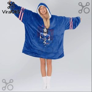Oversized blue hoodie blanket featuring a football player graphic and signature!