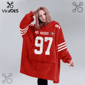 Red hooded blanket featuring the San Francisco 49ers logo and the number 97.!