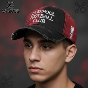 Liverpool Football Club distressed cap with metal rings on the brim and the Liverbird with 97 on the side.!