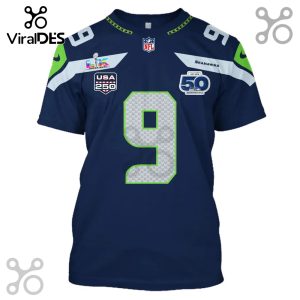 Blue Seattle Seahawks jersey with the number 9 on the front and team logos.!
