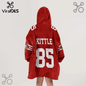 Red hoodie blanket featuring 'Kittle' and the number '85' in white, mimicking a San Francisco 49ers jersey.!