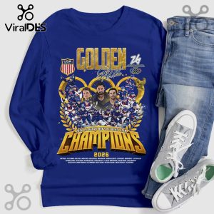 Blue long sleeve shirt with a 2026 US Olympic Men's Ice Hockey Team Champions graphic!