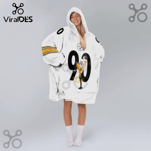 Pittsburgh Steelers #90 T.J. Watt blanket hoodie. White with yellow stripes and black accents.!