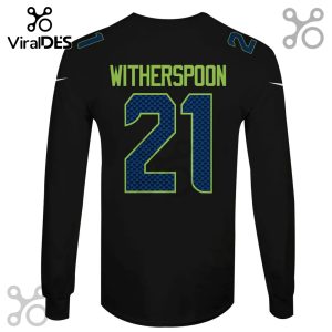 Black long-sleeve shirt with 'WITHERSPOON' and the number '21' in green and blue.!