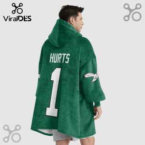 Green hooded blanket featuring