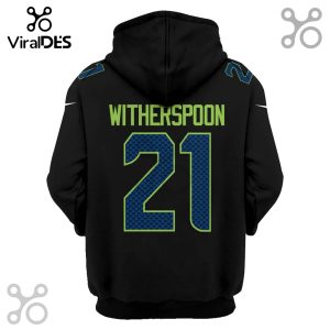 Back of hoodie with 'WITHERSPOON' and number '21'. Green text with blue patterned fill.!