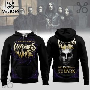 Afraid Of The Dark Motionless In White 3D T-Shirt. Band members in shadowy figures, intense horror aesthetic.