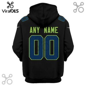 Black hoodie featuring customizable name and number in blue/green, resembling a sports jersey design from the back.!