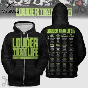 Louder Than Life 2026 festival hoodie design featuring the lineup and dates.!
