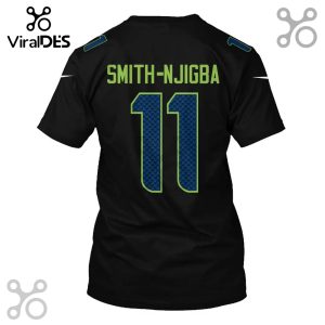 Black shirt with Smith-Njigba and the number 11 in green and blue football jersey style.!