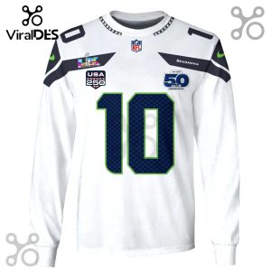 Seattle Seahawks #10 long sleeve shirt with Super Bowl, NFL, and 50-year anniversary logos.!