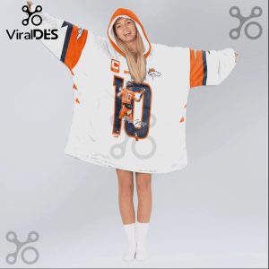 Oversized hooded blanket featuring a Denver Broncos theme with player number 10 and signature graphic.!