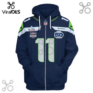 Seattle Seahawks #11 Zip Hoodie with Super Bowl and USA 250 patches.!