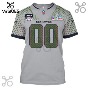 Gray Seahawks jersey with '00' numbers filled with '12' text pattern, NFL and Super Bowl LVI logos.!