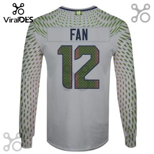 Long sleeve shirt with 'FAN' and the number '12' in a patterned design on the back.!