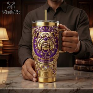 Omega Psi Phi Bulldog 3D Premium Gold Fraternity Tumbler
