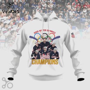 White hoodie with the 2026 Winter Olympics logo and the USA hockey team with text 
