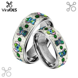 Stitch Custom Name Silver Tungsten Ring