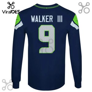 Long sleeve shirt with blue and green Seattle Seahawks colors. Name WALKER III and number 9 on the back.!