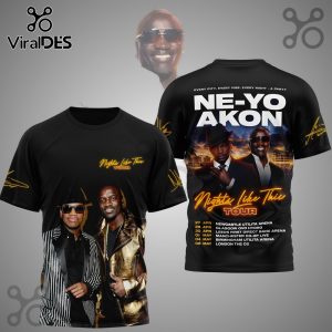 NE-YO & AKON 2026 Nights Like This Tour 3D T-Shirt. Concert tee featuring the iconic duo. Get yours now!