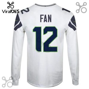 White long sleeve jersey with FAN and number 12 in team colors on the back.!