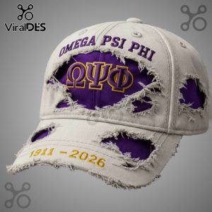 Distressed hat with 'Omega Psi Phi' text and Greek letters, plus '1911-2026'.!