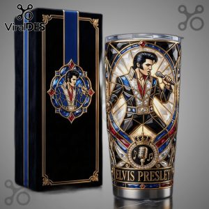 Elvis Presley stained glass style design on a tumbler with matching gift box.!