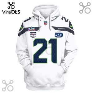 White hoodie with Seattle Seahawks jersey design and the number 21 on the front.!