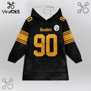 Pittsburgh Steelers blanket hoodie featuring number 90 in gold with team logo!