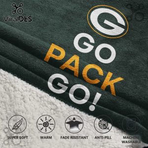 Green Bay Packers blanket with 'Go Pack Go!' text and logo.!