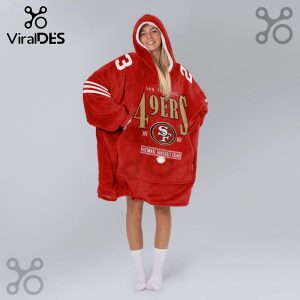 Red oversized hoodie featuring San Francisco 49ers logo and team colors.!