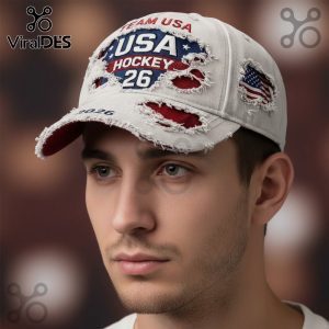 USA Hockey Team 2026 Distressed American Flag Patriotic Baseball Cap